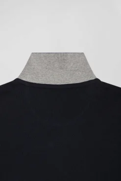 Regular navy blue short-sleeved cotton piqué polo shirt with Eden Park jacquard collar