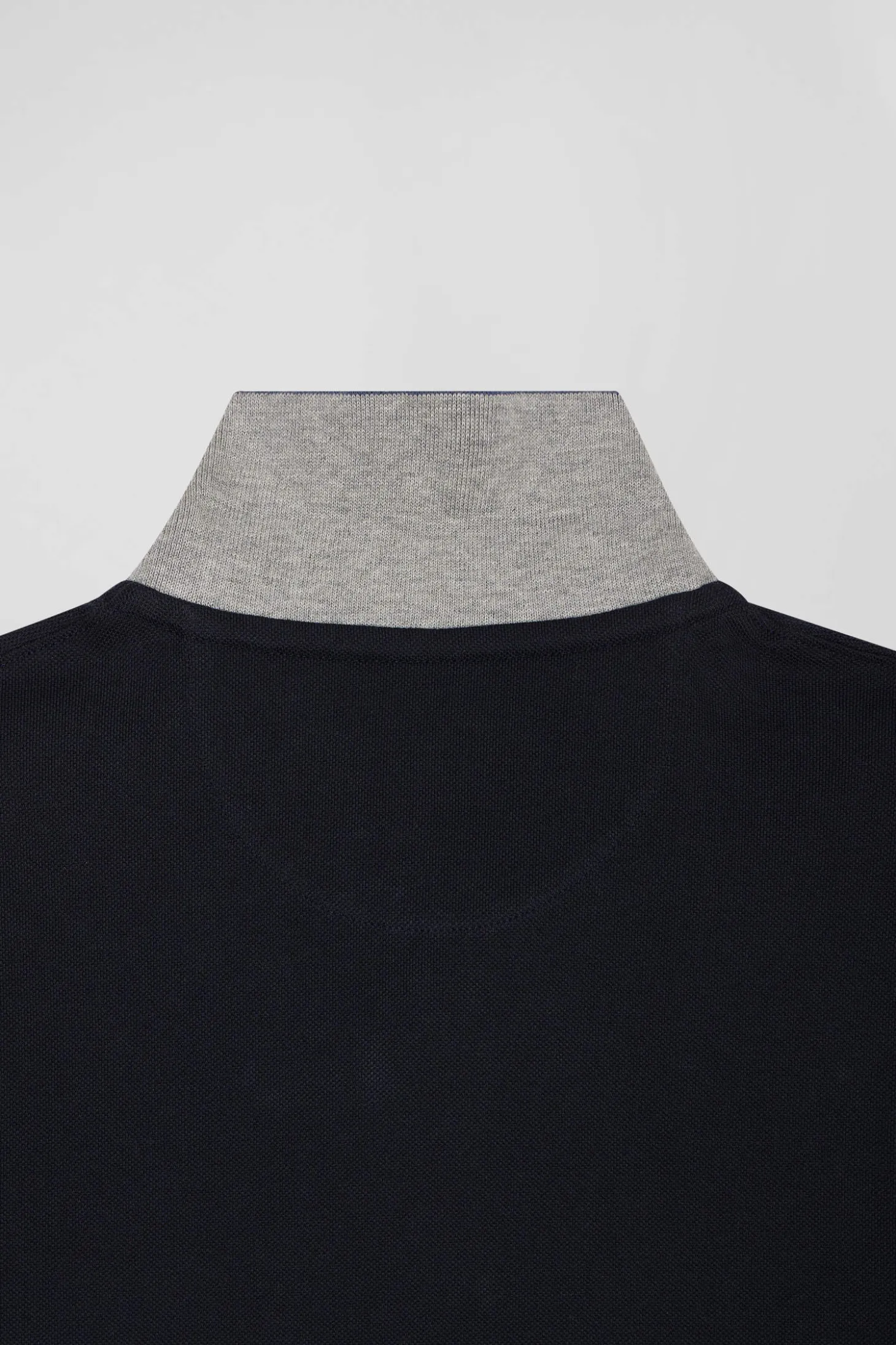 Regular navy blue short-sleeved cotton piqué polo shirt with Eden Park jacquard collar
