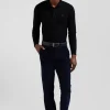 Regular navy blue stretch cotton velvet chino trousers