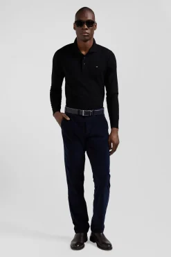 Regular navy blue stretch cotton velvet chino trousers