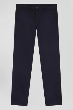 Regular navy blue stretch cotton piqué and modal chino trousers
