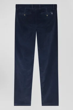 Regular navy blue stretch cotton velvet chino trousers