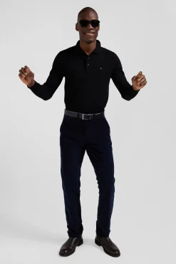 Regular navy blue stretch cotton velvet chino trousers