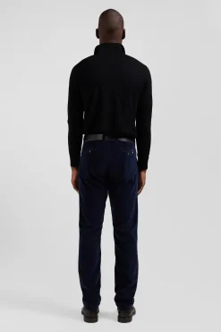 Regular navy blue stretch cotton velvet chino trousers