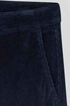 Regular navy blue stretch cotton velvet chino trousers