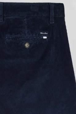 Regular navy blue stretch cotton velvet chino trousers