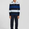 Regular navy blue striped long-sleeved cotton rugby shirt