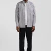 Regular navy blue striped cotton jacquard shirt
