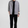Regular navy blue striped cotton poplin shirt