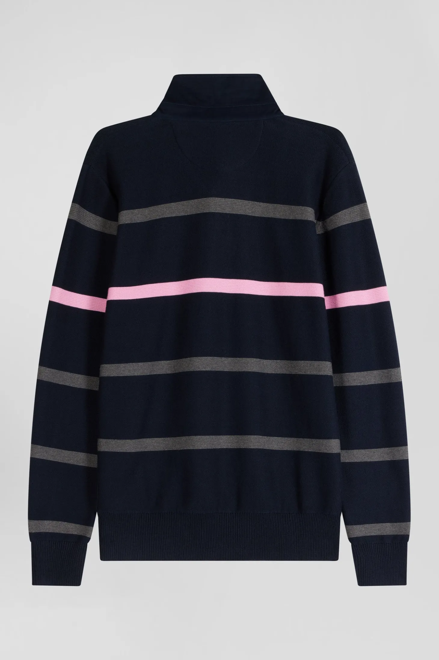 Regular navy blue striped cotton polo neck jumper