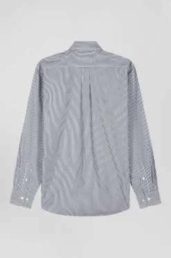 Regular navy blue striped cotton jacquard shirt