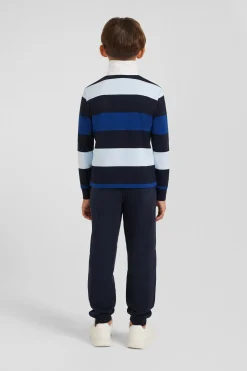 Regular navy blue striped long-sleeved cotton rugby shirt