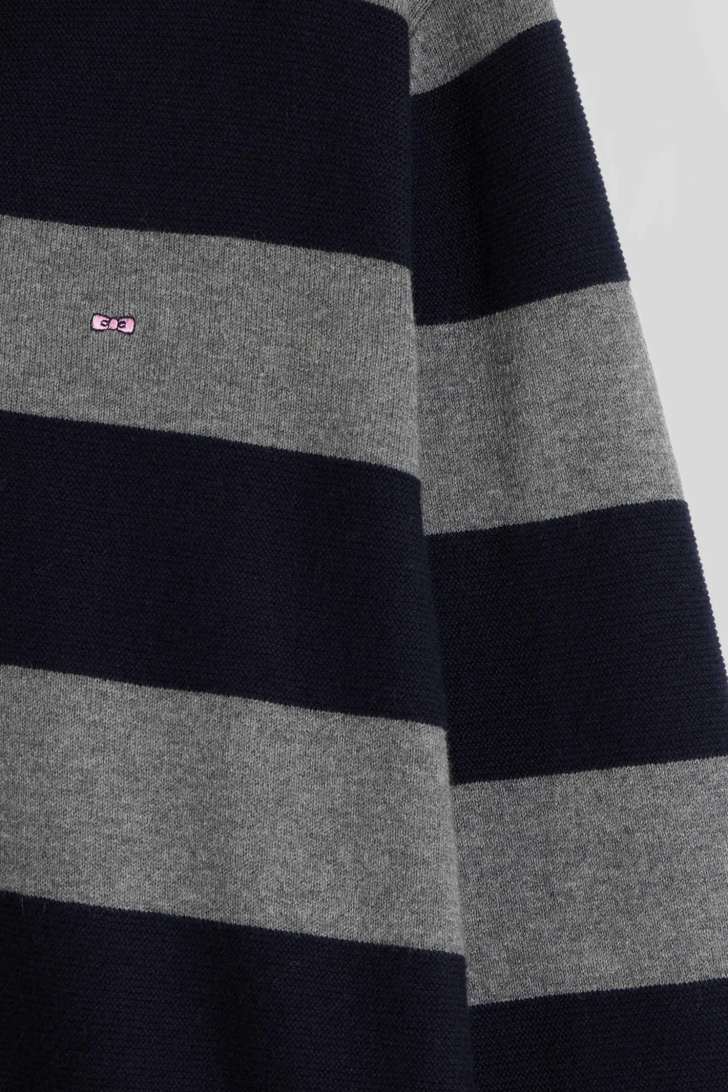 Regular navy blue striped cotton and cashmere jumper with rugby shirt collar