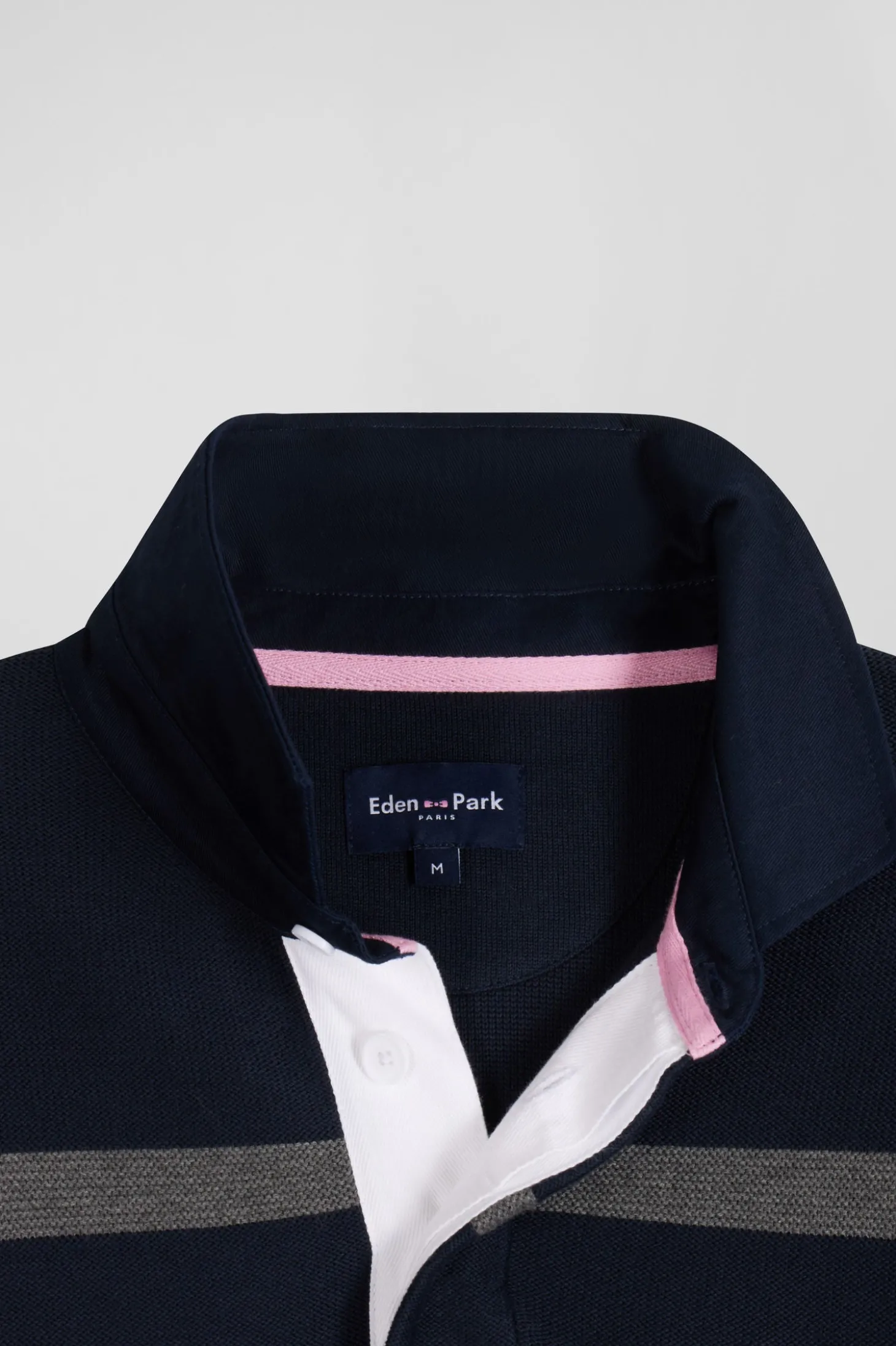 Regular navy blue striped cotton polo neck jumper