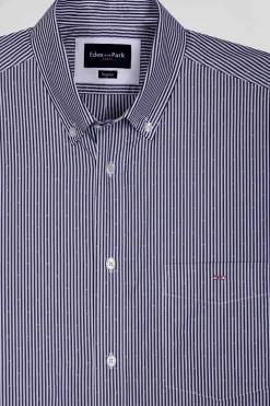 Regular navy blue striped cotton jacquard shirt
