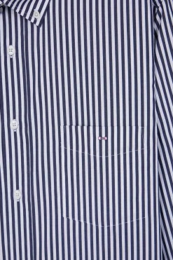 Regular navy blue striped cotton poplin shirt