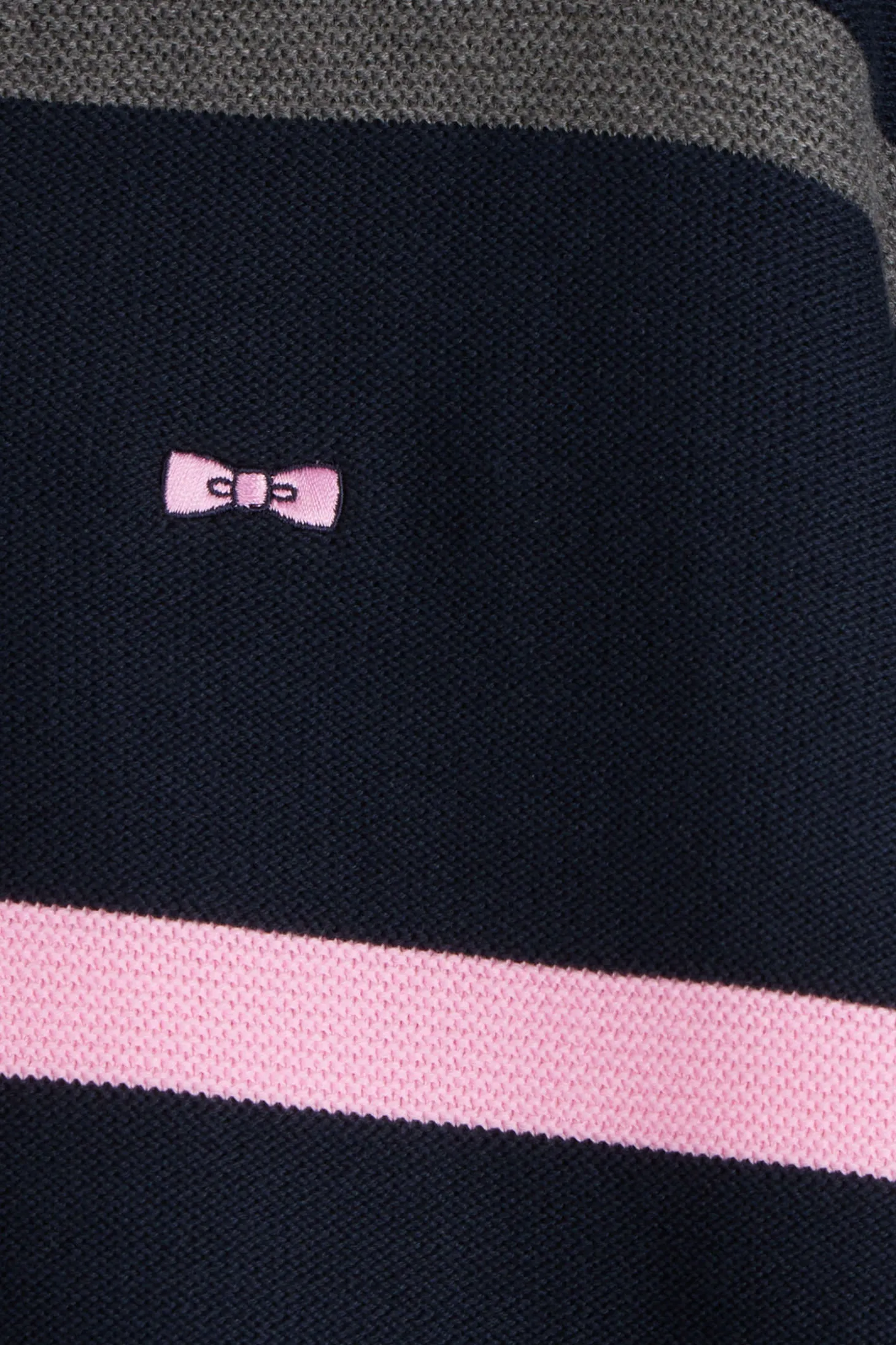 Regular navy blue striped cotton polo neck jumper