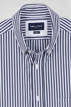 Regular navy blue striped cotton poplin shirt