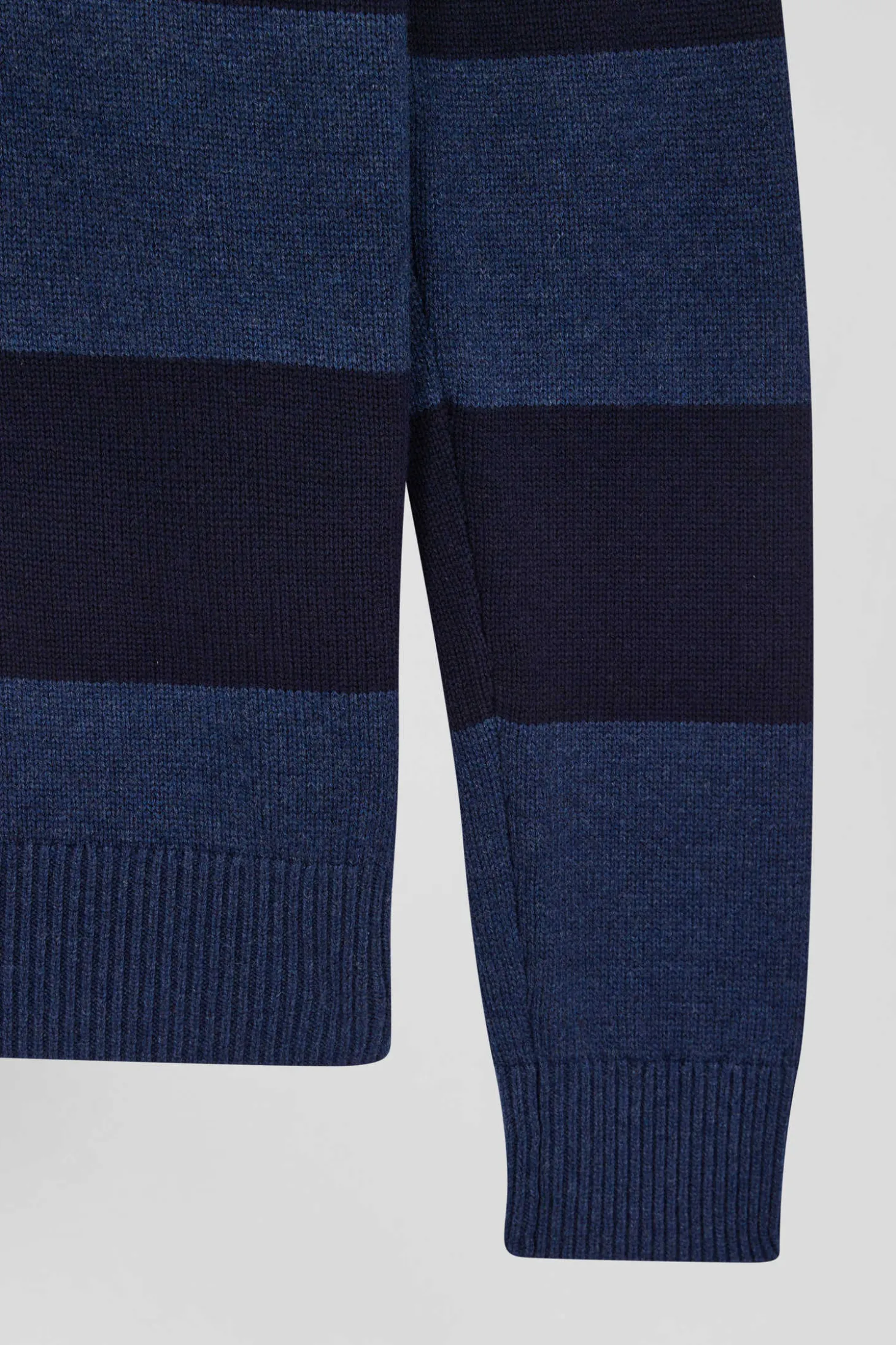Regular navy blue striped wool and cotton jumper with rugby shirt collar