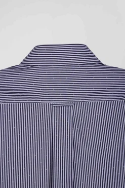 Regular navy blue striped cotton jacquard shirt