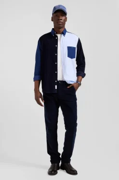 Regular navy blue tricolour cotton shirt