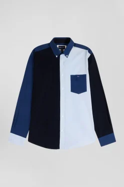 Regular navy blue tricolour cotton shirt