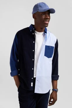 Regular navy blue tricolour cotton shirt