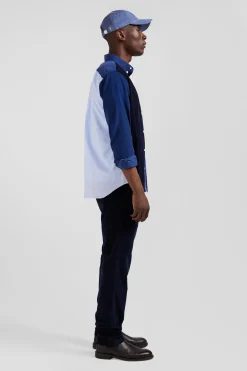 Regular navy blue tricolour cotton shirt