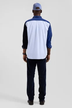 Regular navy blue tricolour cotton shirt