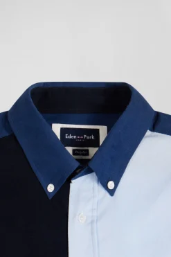 Regular navy blue tricolour cotton shirt