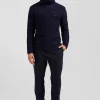 Regular navy blue virgin wool and recycled polyamide turtleneck jumper with 3D knitting