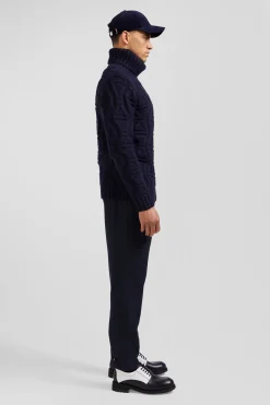 Regular navy blue virgin wool and recycled polyamide turtleneck jumper with 3D knitting