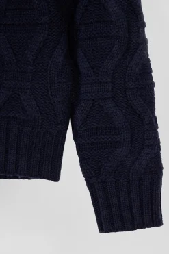Regular navy blue virgin wool and recycled polyamide turtleneck jumper with 3D knitting
