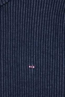 Regular navy blue wool and cotton zipped cardigan