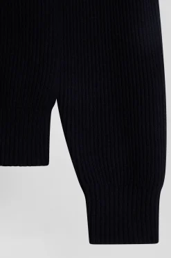 Regular navy blue wool and cotton high-neck jumper