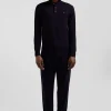 Regular navy blue wool jersey jumper with rugby shirt collar