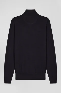 Regular navy blue wool jersey jumper with rugby shirt collar