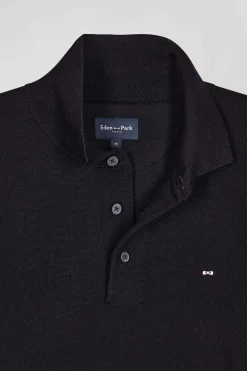Regular navy blue wool jersey jumper with rugby shirt collar