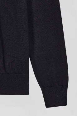 Regular navy blue wool jersey jumper with rugby shirt collar