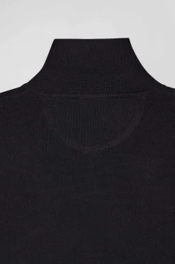 Regular navy blue wool jersey jumper with rugby shirt collar