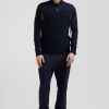Regular navy blue XV de France cotton semi-zipped jumper