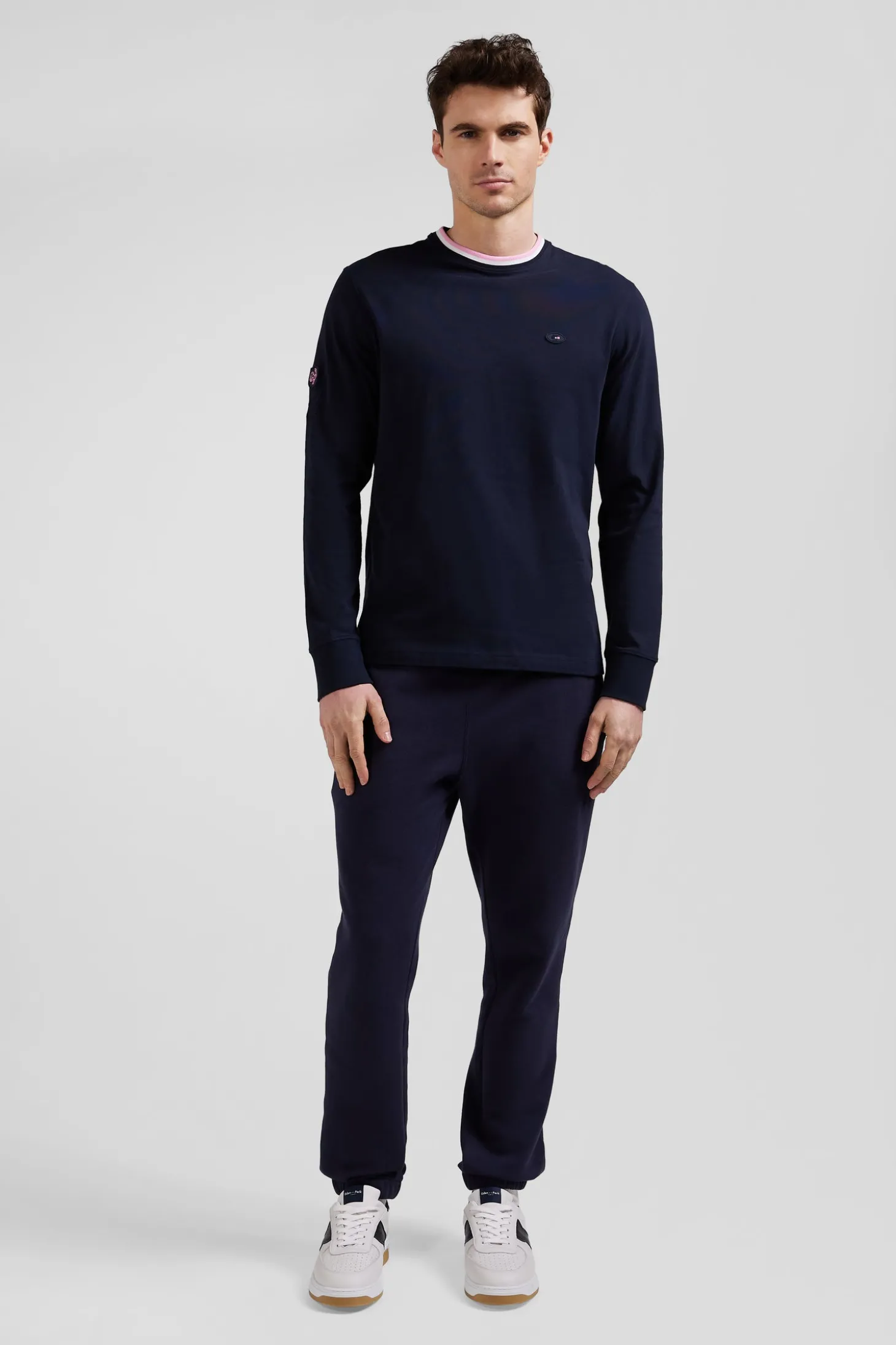Regular navy blue XV de France long-sleeved cotton T-shirt
