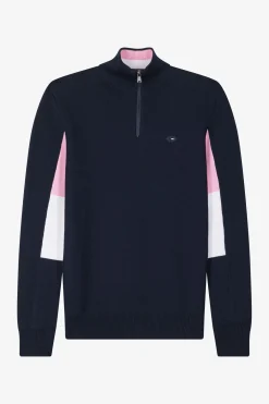 Regular navy blue XV de France cotton semi-zipped jumper