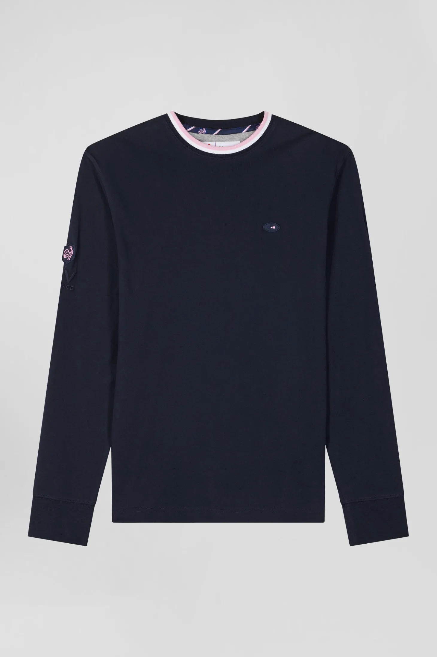 Regular navy blue XV de France long-sleeved cotton T-shirt