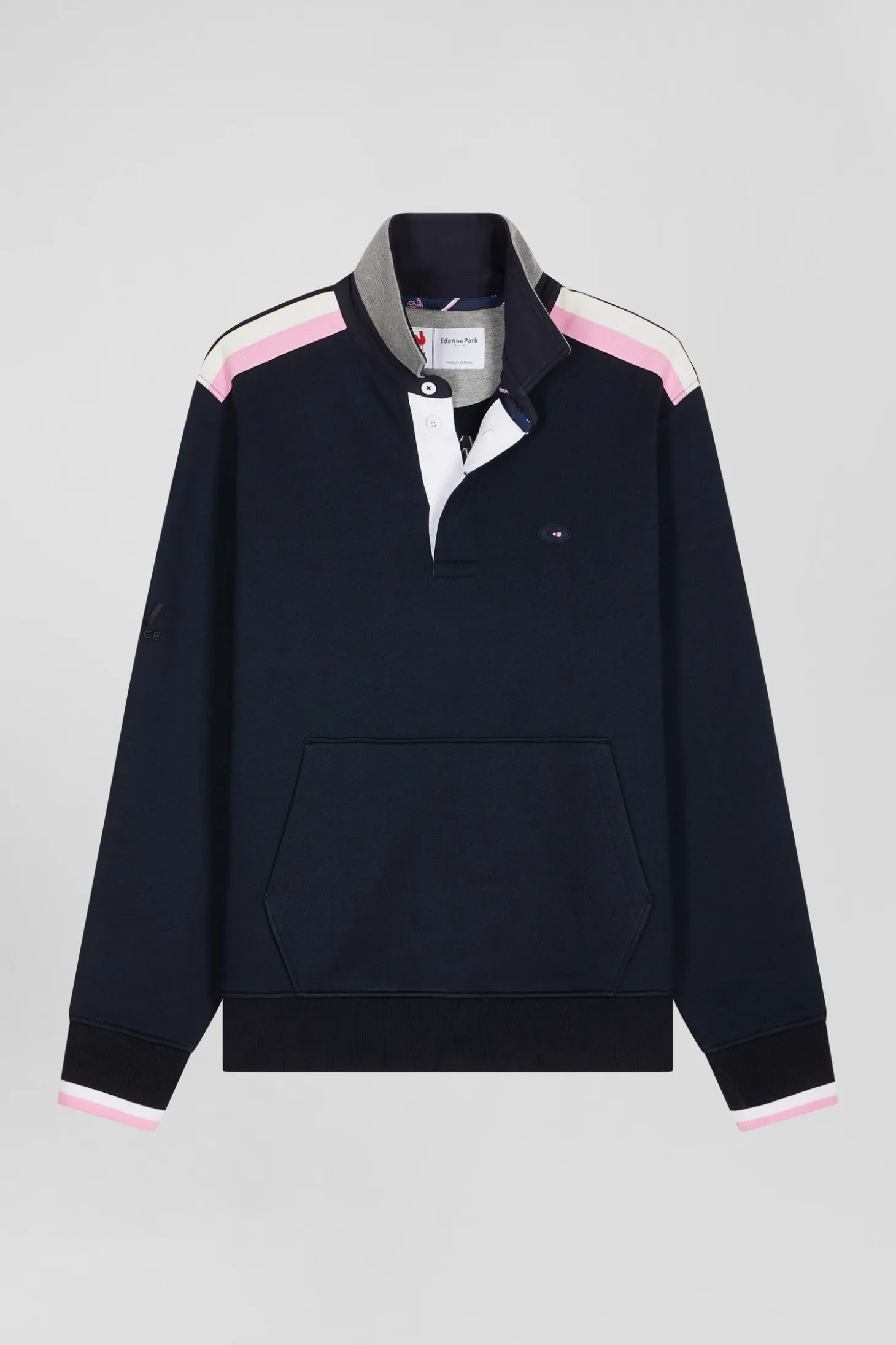 Regular navy blue XV de France cotton sweatshirt with rugby shirt collar