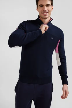 Regular navy blue XV de France cotton semi-zipped jumper