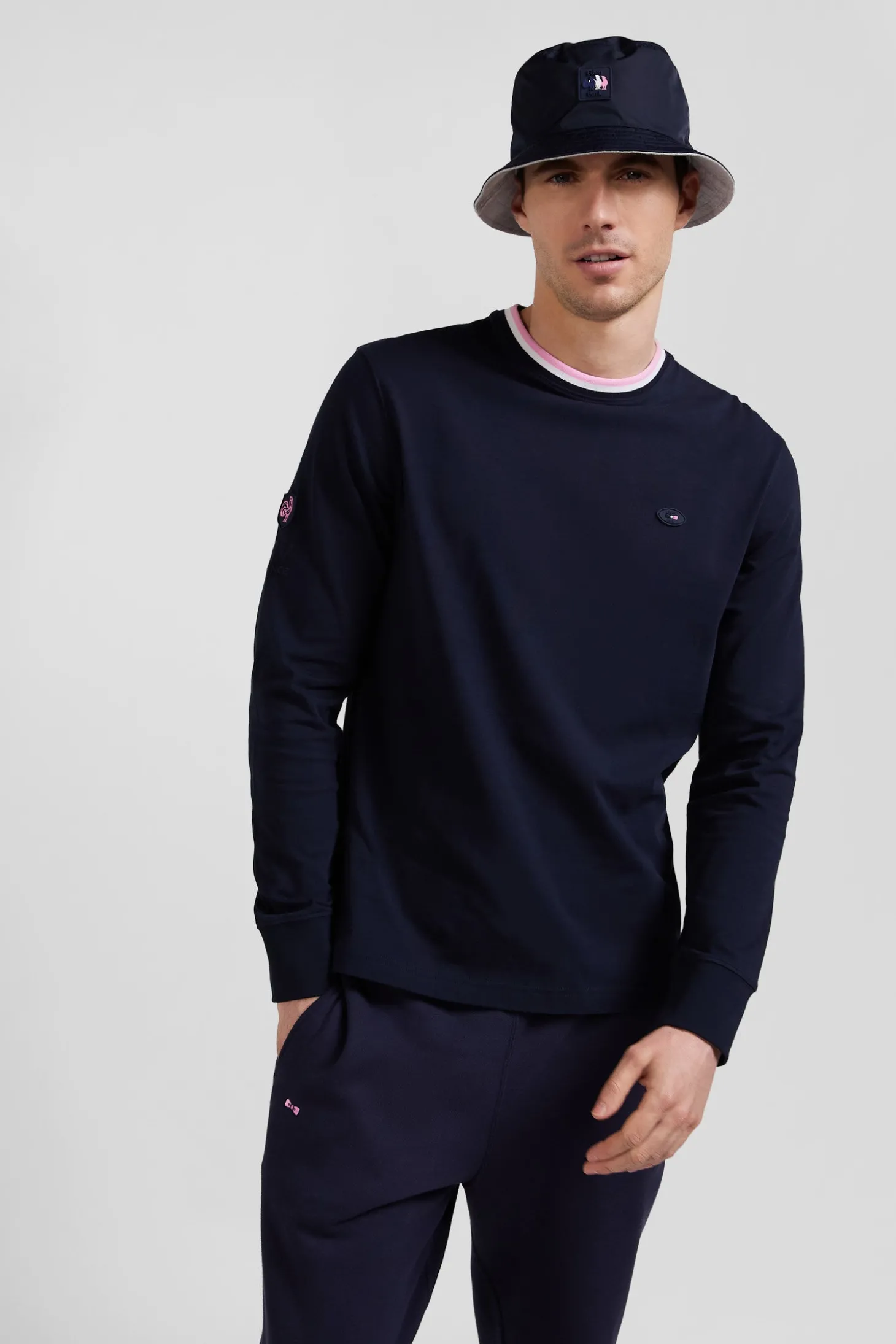 Regular navy blue XV de France long-sleeved cotton T-shirt