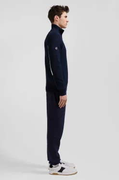Regular navy blue XV de France cotton semi-zipped jumper