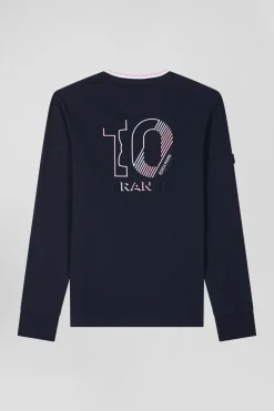 Regular navy blue XV de France long-sleeved cotton T-shirt