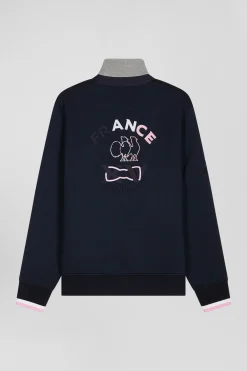 Regular navy blue XV de France cotton sweatshirt with rugby shirt collar